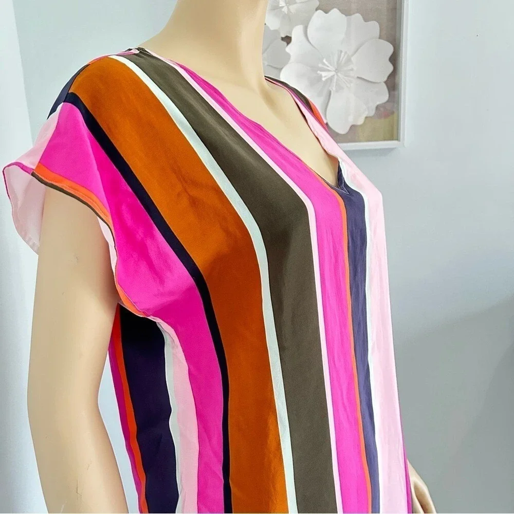 Marie‎ Oliver Silk Multi Color Striped sheath tunic dress women's M